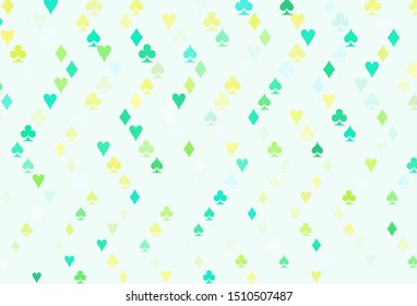 Light Blue, Yellow vector layout with elements of cards. Shining illustration with hearts, spades, clubs, diamonds. Smart design for your business advert of casinos.