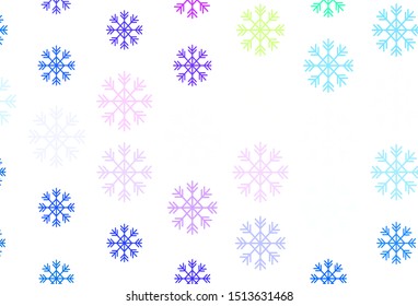 Light Blue, Yellow vector layout with bright snowflakes. Shining colorful illustration with snow on abstract template. Template for a new year background.