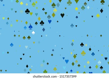 Light Blue, Yellow vector layout with elements of cards. Illustration with set of hearts, spades, clubs, diamonds. Smart design for your business advert of casinos.