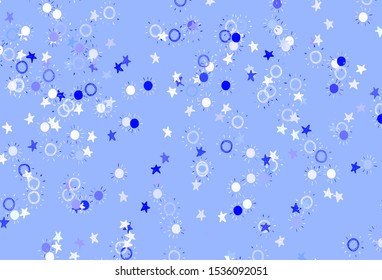 Light Blue, Yellow vector layout with stars, suns. Blurred decorative design in simple style with stars, suns. Pattern for astrology websites.