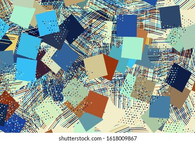 Light Blue, Yellow vector layout with circles, lines, rectangles. Decorative design in abstract style with lines, dots, cubes. Pattern for commercials.