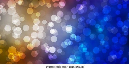 Azul claro, diseño vectorial amarillo con círculos. Resumen de diseño decorativo en estilo gradiente con burbujas. Patrón para sitios web, páginas de inicio.