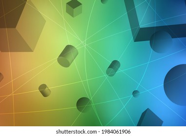 Light Blue, Yellow vector layout with 3D cubes, cylinders, spheres, rectangles. Abstract illustration with volumetric figures. Elegant design for wallpapers.