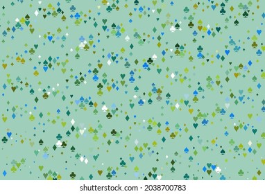 Light Blue, Yellow vector layout with elements of cards. Colored illustration with hearts, spades, clubs, diamonds. Pattern for ads of parties, events in Vegas.