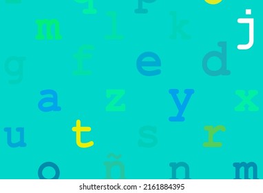 Light blue, yellow vector layout with latin alphabet. Colored alphabet signs with gradient on white background. Smart design for your business advert of university.