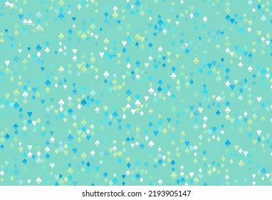 Light Blue, Yellow vector layout with elements of cards. Blurred decorative design of hearts, spades, clubs, diamonds. Pattern for booklets, leaflets of gambling houses.
