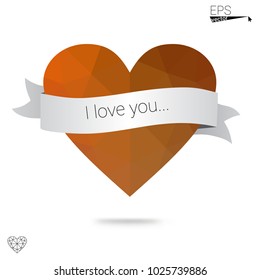 Light Blue, Yellow vector love background with heart. Paper note. Valentine's greeting polygonal card. Triangular illustration for your business. Stock template for your design.
