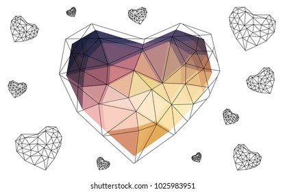 Light Blue, Yellow vector love background with heart. Paper note. Valentine's greeting polygonal card. Triangular illustration for your business. Stock template for your design.