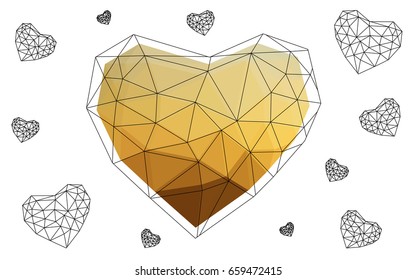 Light Blue, Yellow vector love background with heart. Paper note. Valentine's greeting polygonal card. Triangular illustration for your business. Stock template for your design.