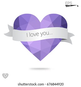 Light Blue, Yellow vector love background with heart. Paper note. Valentine's greeting polygonal card. Triangular illustration for your business. Stock template for your design.