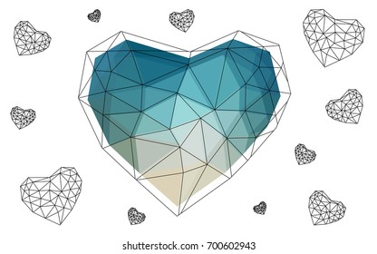 Light Blue, Yellow vector love background with heart. Paper note. Valentine's greeting polygonal card. Triangular illustration for your business. Stock template for your design.