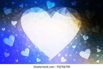 Light Blue, Yellow vector love background with heart. Paper note. Valentine's greeting polygonal card. Triangular illustration for your business. Stock template for your design.