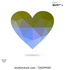 Light Blue, Yellow vector love background with heart. Paper note. Valentine's greeting polygonal card. Triangular illustration for your business. Stock template for your design.