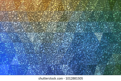 Light Blue, Yellow vector low poly crystal background with snowflakes. Polygon christmas design pattern . Low poly illustration of New Year celebration.