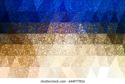 Light Blue, Yellow vector low poly crystal background with snowflakes. Polygon christmas design pattern . Low poly illustration of New Year celebration.