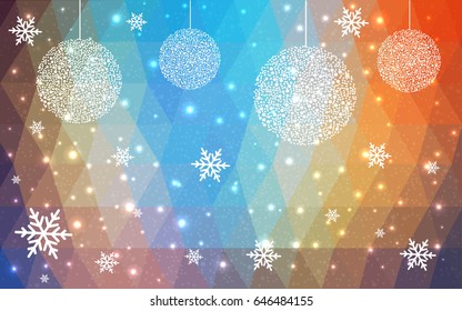 Light Blue Yellow vector low poly crystal background with snowflakes. Polygon christmas design pattern . Low poly illustration of New Year celebration.