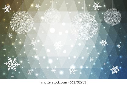 Light Blue Yellow vector low poly crystal background with snowflakes. Polygon christmas design pattern . Low poly illustration of New Year celebration.