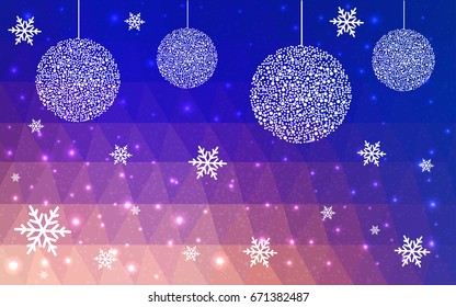 Light Blue Yellow vector low poly crystal background with snowflakes. Polygon christmas design pattern . Low poly illustration of New Year celebration.