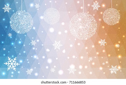 Light Blue Yellow vector low poly crystal background with snowflakes. Polygon christmas design pattern . Low poly illustration of New Year celebration.