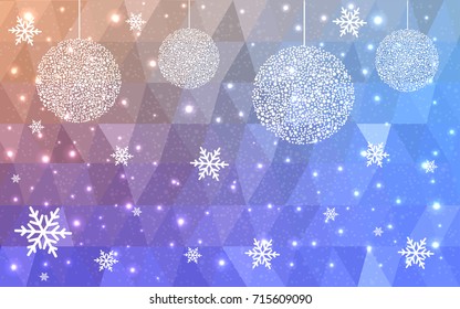 Light Blue Yellow vector low poly crystal background with snowflakes. Polygon christmas design pattern . Low poly illustration of New Year celebration.