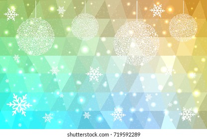 Light Blue Yellow vector low poly crystal background with snowflakes. Polygon christmas design pattern . Low poly illustration of New Year celebration.