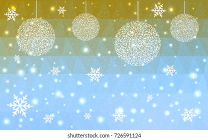 Light Blue Yellow vector low poly crystal background with snowflakes. Polygon christmas design pattern . Low poly illustration of New Year celebration.
