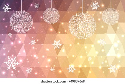 Light Blue Yellow vector low poly crystal background with snowflakes. Polygon christmas design pattern . Low poly illustration of New Year celebration.