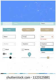 Light Blue, Yellow vector Material Design Kit with lines, circles. Ui Ux kit with colorful polygonal background in its header. Simple colorful design for websites.