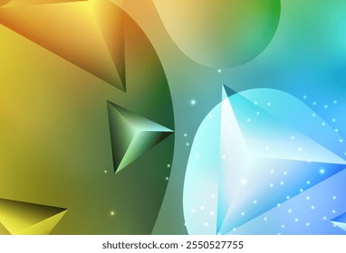 Azul claro, vetor amarelo Ilustração moderna abstrata colorida com esferas e linhas. Bolhas desfocadas no plano de fundo abstrato com gradiente colorido. Modelo moderno para página inicial.