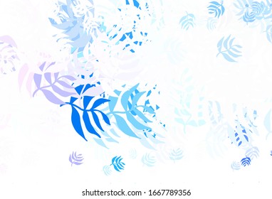 Light Blue, Yellow vector natural pattern with leaves. Sketchy doodles with leaves on blurred background. Doodle design for your web site.