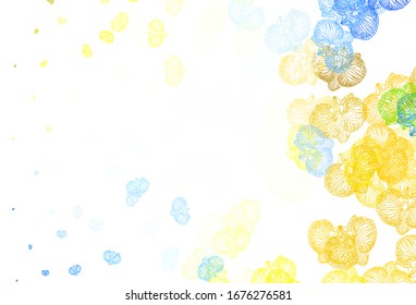 Light Blue, Yellow vector natural backdrop with flowers. Glitter abstract illustration with flowers. Template for backgrounds of cell phones.