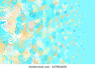 Hellblau, gelbe Vektorillustration, Naturhintergrund mit Blättern. Blätter auf unscharfem abstraktem Hintergrund mit Farbverlauf. Neues Design für Ihr Unternehmen.