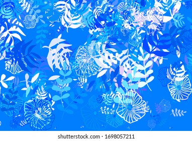 Light Blue, Yellow vector natural backdrop with leaves, flowers. Shining colored illustration with leaves and flowers. New design for your business.