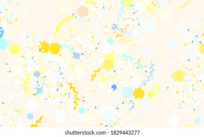 Azul claro, fondo natural vector amarillo con flores, rosas. Flores de estilo natural sobre fondo blanco. Nuevo estilo para su diseño de negocio.
