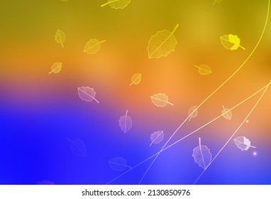 Azul claro, fondo natural vectorial amarillo con árboles, ramas. Ilustración abstracta moderna con flores. El mejor diseño para su negocio.