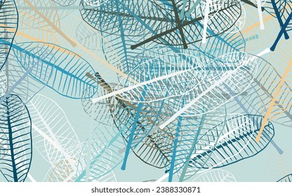 Azul claro, arte natural vectorial amarillo con hojas. Una vaga ilustración abstracta con hojas al estilo de los garabatos. Nuevo estilo para su diseño de negocio.