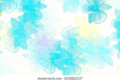 Azul claro, fondo natural de Vector amarillo con flores. Doodle ilustración de flores en estilo Origami. Patrón texturizado para Sitios web, Anuncios.