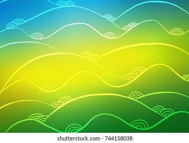 Light Blue, Yellow vector natural abstract template. Colorful abstract illustration with lines in Asian style. The textured pattern can be used for website.