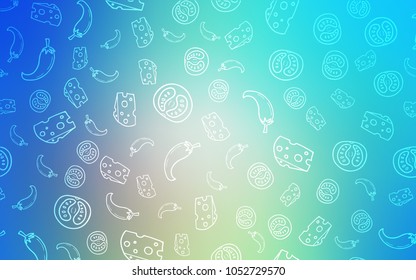 Light Blue, Yellow vector pattern with fresh ingredients. Blurred decorative design of snacks in doodle style. Pattern for ads of breakfast, lunch, dinner.