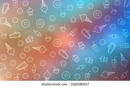 Light Blue, Yellow vector pattern with delicious cookies. Blurred decorative design of desserts in doodle style. Pattern for ads of breakfast, lunch, dinner.