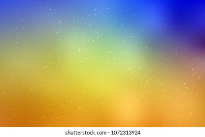 Light Blue, Yellow vector pattern with night sky stars. Shining colored illustration with bright astronomical stars. Template for cosmic backgrounds.