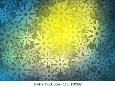 Light Blue, Yellow vector pattern with christmas snowflakes. Shining colored illustration with snow in christmas style. The pattern can be used for new year ad, booklets.