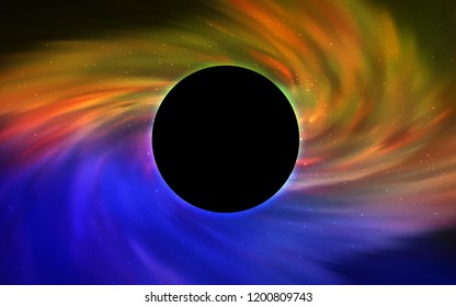 Light Blue, Yellow vector pattern with a black hole, stars. Abstract illustration with glitter colorful cosmic stars. Backdrop for super sales on Black Friday.