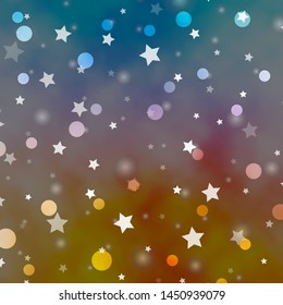Light Blue, Yellow vector pattern with circles, stars. Abstract design in gradient style with bubbles, stars. Pattern for trendy fabric, wallpapers.