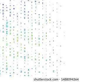 Light Blue, Yellow vector pattern with arithmetic signs. Abstract illustration with colored algebra signs. Best design for your math college.