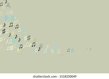 Light Blue, Yellow vector pattern with music elements. Shining illustration of colorful gradient music notes. Template for fasion magazines.