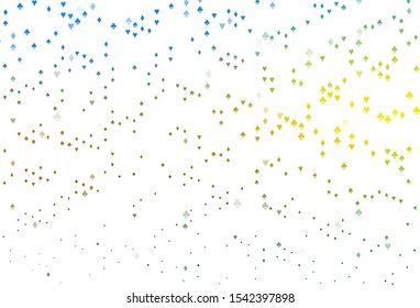 Light Blue, Yellow vector pattern with symbol of cards. Illustration with set of hearts, spades, clubs, diamonds. Design for ad, poster, banner of gambling websites.
