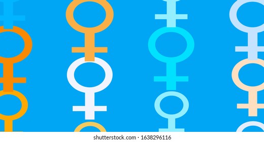 Light Blue, Yellow vector pattern with feminism elements. Illustration with signs of women's strength and power. Base for your app design.