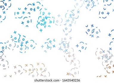Light Blue, Yellow vector pattern with Digit symbols. Abstract illustration with colored algebra signs. Pattern for posters, banners of math books.