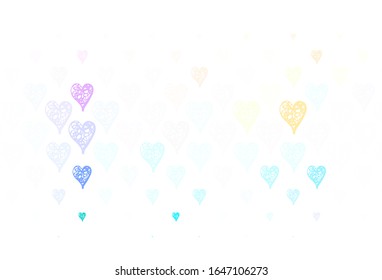 Light Blue, Yellow vector pattern with colorful hearts. Beautiful abstract hearts on colorful gradient background. Pattern for marriage gifts, congratulations.